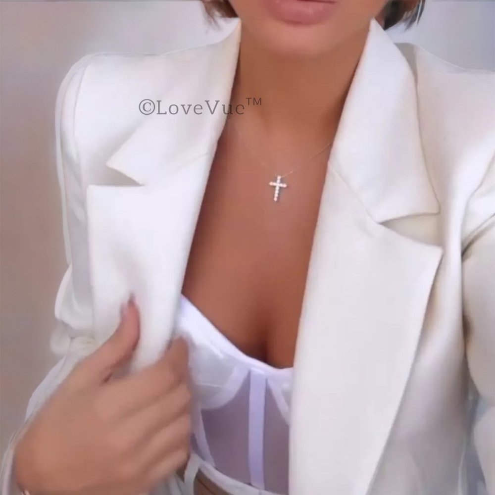 2.5mm Diamond Brilliant Cut Cross Pendant Necklace - Picture 9 of 17